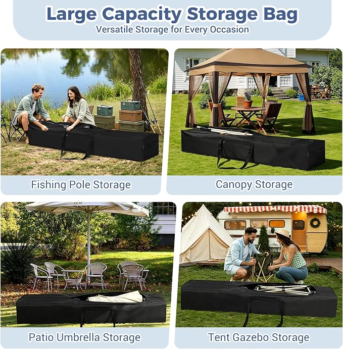 COOLBEBE 83" x 16" x 12" Extra Large Tent Storage Bag - 260L Heavy Duty Waterproof Duffle Bag for Tent Poles, Canopy, Hammock, Tripod, Fishing Gear, Sports Equipment & Outdoor Moving, Black - Image 3