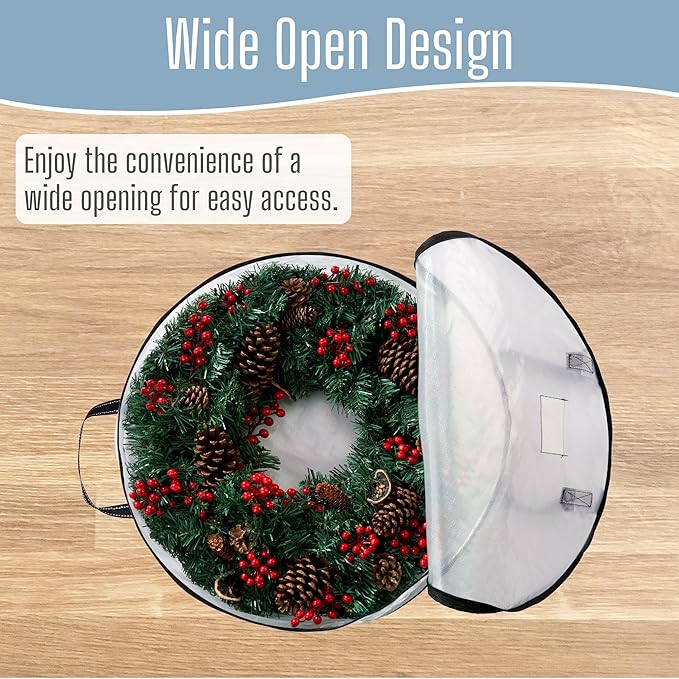 VENO 4 Pack Summer Wreath Storage Container, 24 Inch Clear Wreath Bag, Spring, Christmas Garland Decoration Organizers with Zipper and Durable Handles (Clear, 24"-4 Pack) - Image 4