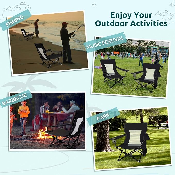 HaSteeL Folding Beach Chair Set of 2, Foldable Black Camping Chairs for Outside, Low Beach Chair Portable for Adults Fishing, Picnic, Outdoor BBQ, Travel, Sports, Cup Holder & Storage Bag - Image 8