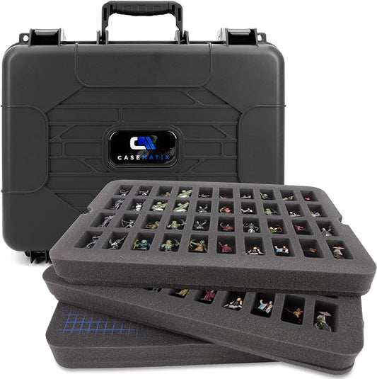 CASEMATIX Hard Shell Miniature Carrying Case - 80 Slot Figurine Miniature Storage Case with Customizable Foam Layer for Large Miniatures Compatible with Warhammer 40k, DnD & More! by CASEMATIX