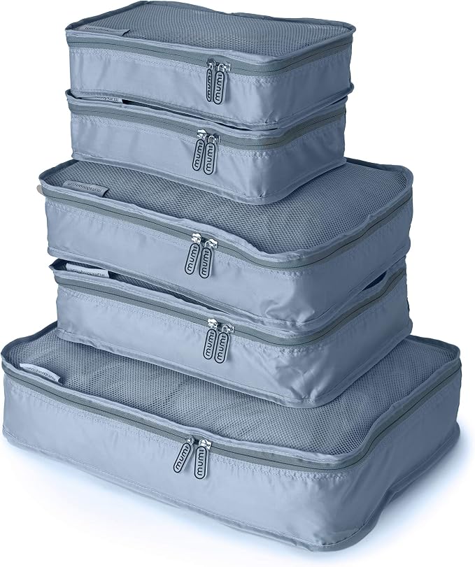 MUMI Packing Cubes for Travel - 5 Set Luggage Organizer Bags, Gray | Travel organizer bags for suitcases, carry on and backpack; holds clothes, kids items and accessories by MUMI