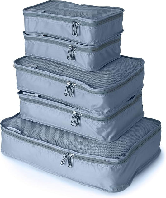 MUMI Packing Cubes for Travel - 5 Set Luggage Organizer Bags, Gray | Travel organizer bags for suitcases, carry on and backpack; holds clothes, kids items and accessories by MUMI