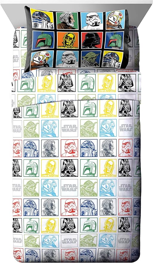 Jay Franco Kids Sheet Set with Fitted, Flat Sheets & Pillow Cover - Ultra-Soft Bedding with Pillowcase for Room Decor, Multi - Star Wars, 3 Piece Twin by JayFranco