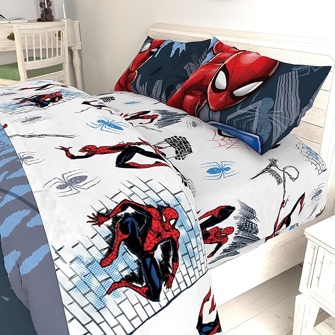 Jay Franco Kids Sheet Set with Fitted, Flat Sheets & Pillow Cover - Ultra-Soft Bedding with Pillowcase for Room Decor, White - Spiderman, 4 Piece Queen - Image 7