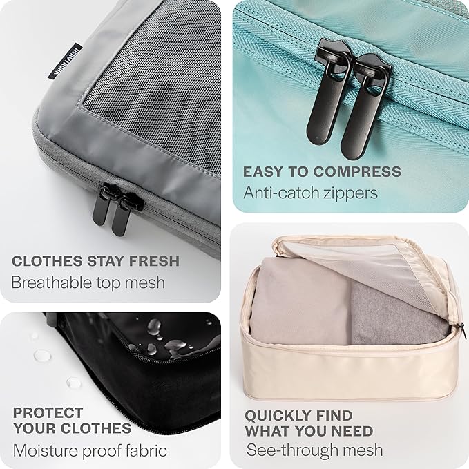Aerotrunk Compression Packing Cubes for Travel - Luggage Organizer Bags - Double Zipper Packing Cubes for Suitcases (4-Pack, Mocha) - Image 6