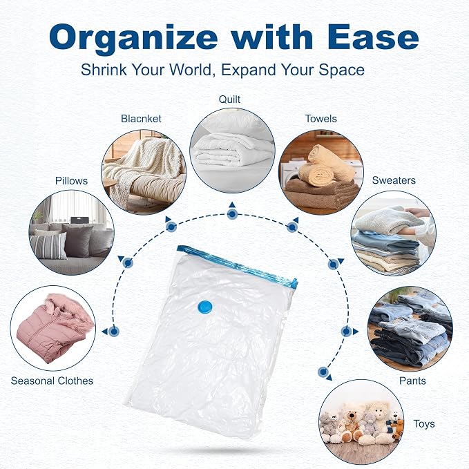 HOUSE DAY 18 Pack Vacuum Storage Bags with Electric Pump, Valve, Space Saver Vacuum Seal Bags for Clothing, Comforters, and Travel Essentials 3 Jumbo,3 Large,3 Medium,3 Small/3 Small,3 XS Roll Up Bag - Image 9