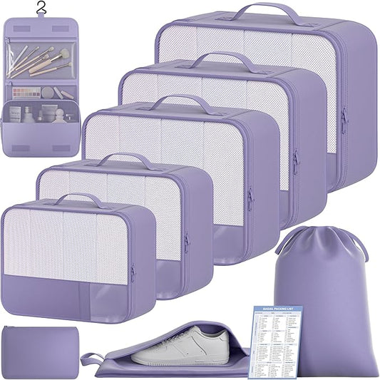 BAGAIL 9 Set Packing Cubes with Packing List Luggage Packing Organizers for Travel Accessories (Dusty Purple) by BAGAIL