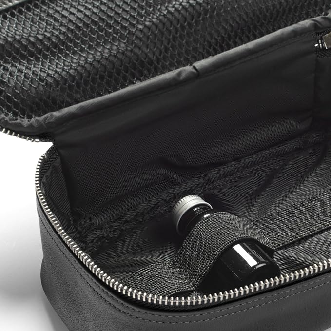 Leatherology Black Onyx Medium Travel Organizer - Zipped mesh storage pocket, elastic loops for organization, metal zipper with leather pull - Image 2
