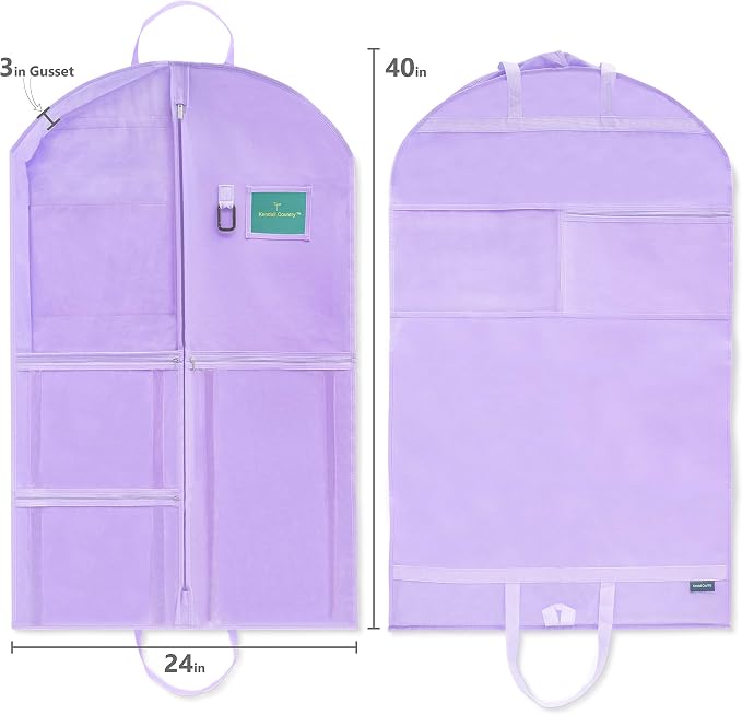 Waterproof Hanging Garment Bag 40 inch Clothes Bag with Gusset, 5 Pockets & Side Zip for Dance Costumes, Sports, Skating, Theatre, Beauty Pageants & More by Kendall Country, Lavender Purple - Image 5