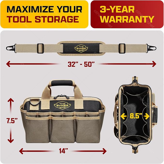 Ryker 14’’ Heavy Duty Tool Bag. Tool Box Organizer for Electrician & Plumber - Image 4