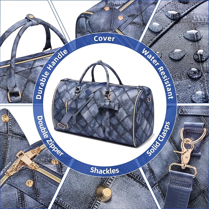 Convertible Garment Duffel Bag for Travel, 2-in-1 Foldable Travel Bag with Shoe Compartment, 20.5x10x12.5Inch Carry On Weekender Bags for Men Women Business Trip, Vacation, Graduation, Blue - Image 5