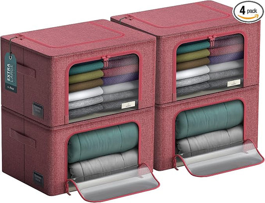 Sorbus Jumbo Storage Bins with Metal Frame - Oxford Fabric Storage Containers with Large Clear Window & Carry Handles - Stackable & Foldable Clothes Organizer Bags for Bedding Linen, Clothing & More by Sorbus