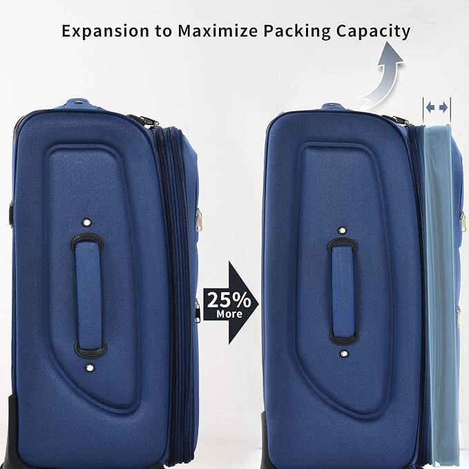 Merax Softside Luggage Set, Travel Suitcase Expandable Lightweight 3 Piece | Luggage Sets with Spinner Wheels 22" 26" 30" Suitcase with TSA Lock (Navy Blue) - Image 3