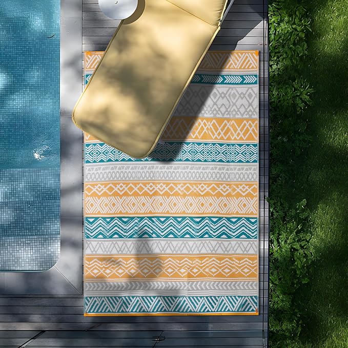 Outdoor Rugs, Outdoor Plastic Straw Rug, Reversible Waterproof Carpet for Camping, Poolside, Garden, BBQ Area, Gazebo Flooring, RV Park & Beach, Colourful Style, 9x12 - Image 3
