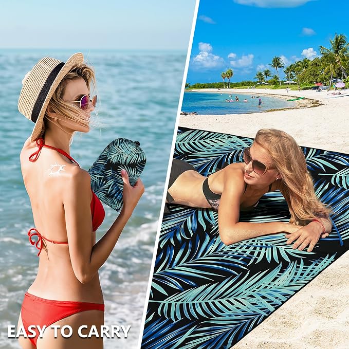 WIWIGO Beach Blanket Waterproof Sandproof Beach Mat 79" X 83"/10'x9'for 2-8 Adults Quick Drying Outdoor Picnic Mat Beach Accessories for Travel, Camping, Hiking - Image 4