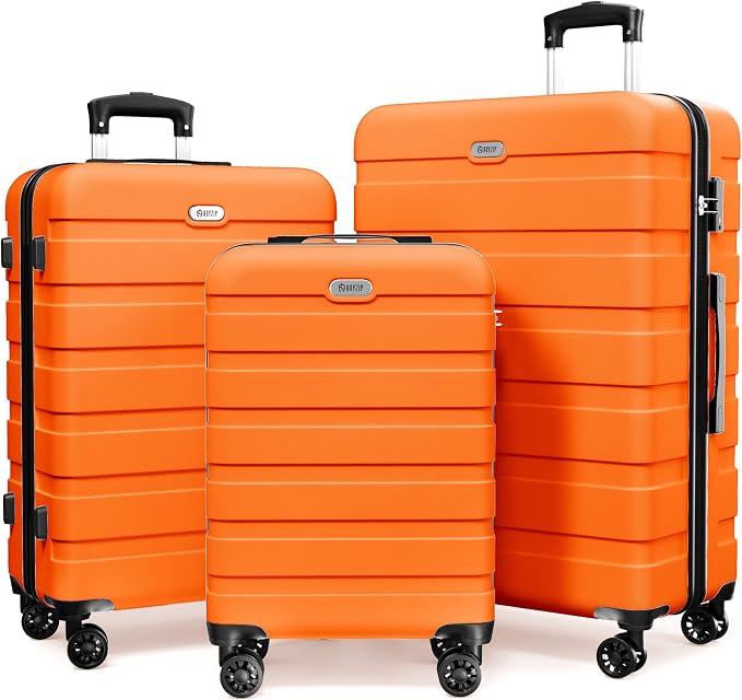 AnyZip Luggage Sets 3 Piece Hardshell Suitcase Set PC ABS Lightweight Travel Suitcases with 4 Double Spinner Wheels TSA Lock 20 24 28 Inch Orange by YourBestTravelChoice