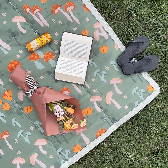 Little Unicorn 5'x10' XL Outdoor Family Picnic & Beach Blanket | Durable & Water-Resistant Fabric | Compact Fold & Easily Wipes Clean | Zipper Pocket (Woodland Mushroom) - Image 3