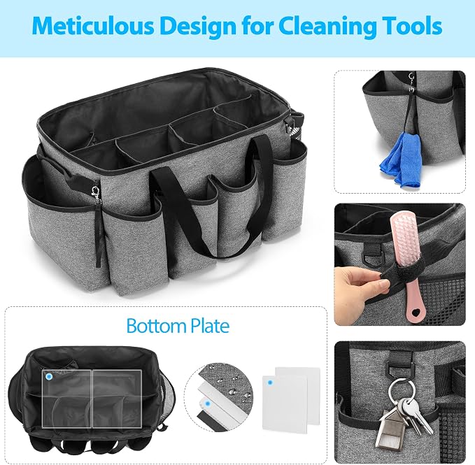 HODRANT Extra-Large Cleaning Caddy with Handles & Multi Pockets | Large Capacity Tote Bag for Cleaning Tools & Products Storage, Cleaner Organizer for Car, Home & Housekeeping Work, Gray - Image 4