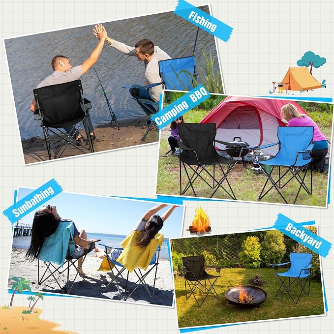 Foldable Camping Chair Set of 2, HaSteeL Folding Camp Chairs & Carrying Bags for Adults, Portable for Lawn, Outdoors, Fishing, Hiking, Travel, Picnic, Beach, Oversized & Supports 275lbs (Black & Blue) - Image 7