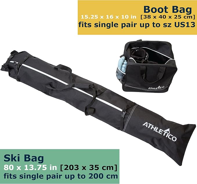 Athletico Ski Bag and Ski Boot Bag Combo - Ski Bags for Air Travel - Unpadded Snow Ski Bags Fit Skis Up to 200cm - For Men, Women, Adults, and Children - Image 2