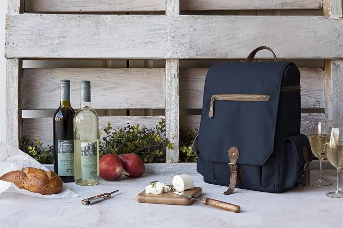 LEGACY - a Picnic Time brand Moreno 3-Bottle Wine & Cheese Tote, Padded Wine Carry Tote Bag with Handle and Adjustable Shoulder Strap, (Navy Blue) - Image 8