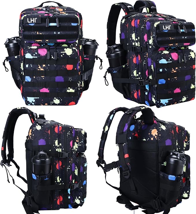 LHI Military Tactical Backpack for Men and Women 45L Army 3 Days Assault Pack Bag Large Rucksack with Molle System - Fluorescent Tie Dye - Image 2