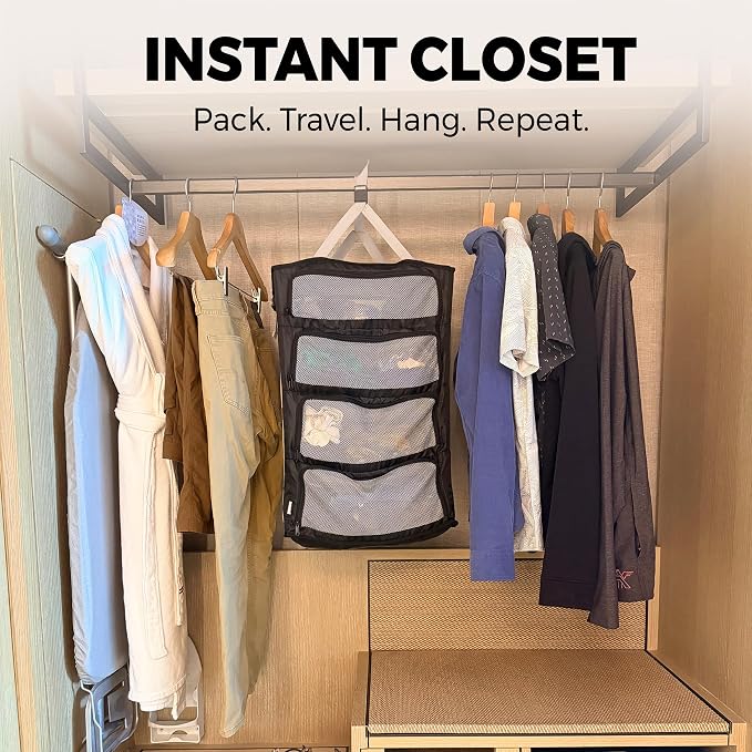 Hanging Suitcase Organizer – Instant Travel Closet with Built-In Compression | 4-Compartment Wardrobe Packing Cubes for Carry-On & Checked Luggage | Travel Essentials for Men & Women - Image 2