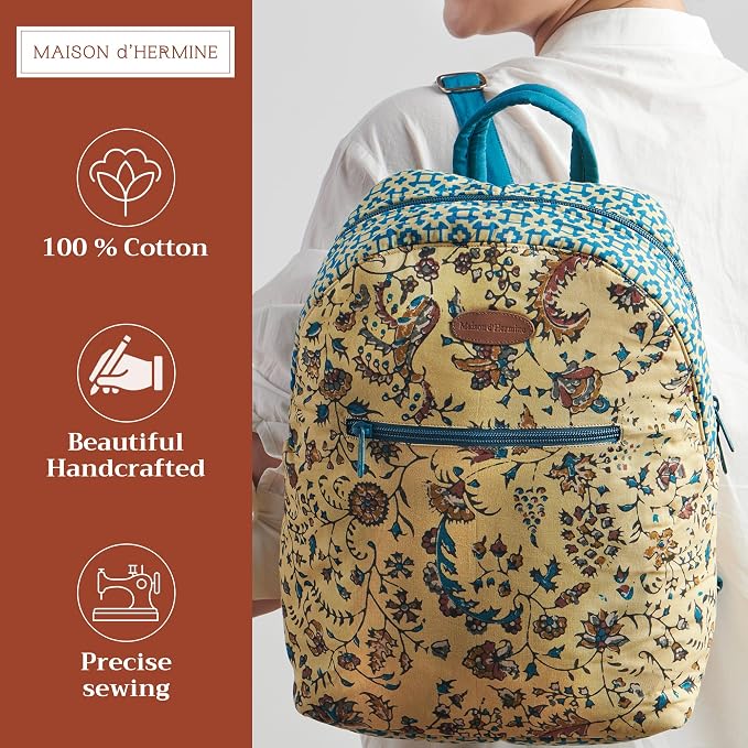 Maison d' Hermine Backpack for Women Men Cotton Shoulder Multipurpose Rucksack with Small Pouch Lightweight Multi Pocket Bag for Travel Work Beach Perfect for Spring Summer (Lakshmi) - Image 2
