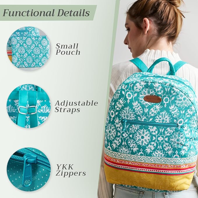 Maison d' Hermine Backpack for Women Men Cotton Shoulder Multipurpose Rucksack with Small Pouch Lightweight Multi Pocket Bag for Travel Beach Perfect for Spring Summer (Katmandou - Turquoise) - Image 4