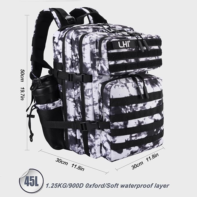LHI Military Tactical Backpack for Men and Women 45L Army 3 Days Assault Pack Bag Large Rucksack with Shoe Compartment - Blue - Image 2