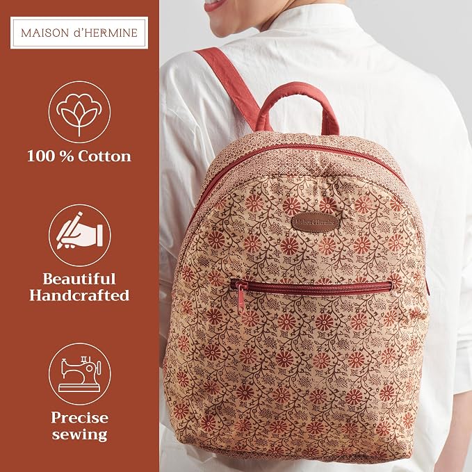 Maison d' Hermine Backpack for Women Men Cotton Shoulder Multipurpose Rucksack with Small Pouch Lightweight Multi Pocket Bag for Travel Work Beach Perfect for Spring Summer (Asmi - Daya) - Image 2
