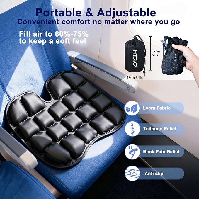 Upgrade Travel Seat Cushion for Airplane,Portable&Adjustable Air Seat Cushion,Coccyx Tailbone Pain Relief Chair Pad,Inflatable Cushion for Wheelchair, Travel,Driving,Office Work (Butterfly) - Image 2