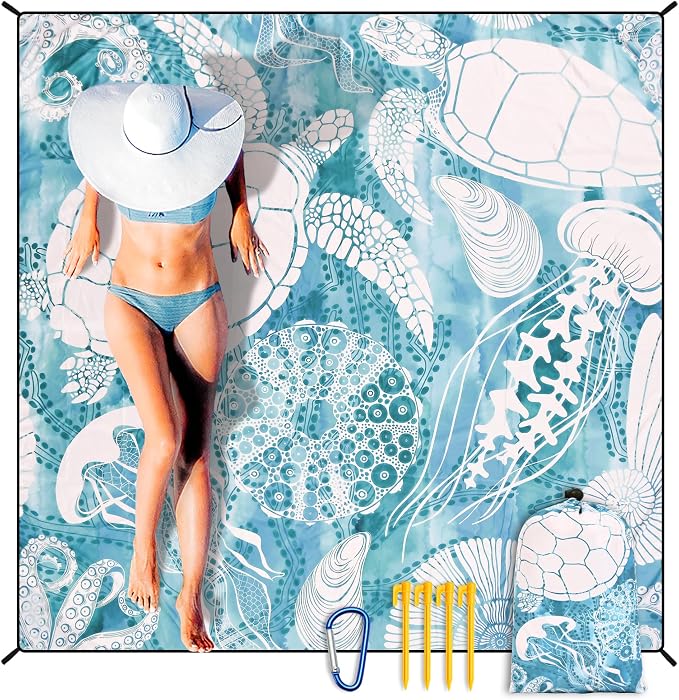 HIHOHO Beach Blanket Waterproof Sandproof Extra Large Beach Mat 79" X 83"/120"x108"for 1-8 Adults Quick Drying Durable Outdoor Picnic Mat for Beach Travel Camping Hiking by HIHOHO