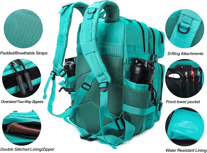 LHI Military Tactical Backpack for Men and Women 45L Army 3 Days Assault Pack Bag Large Rucksack with Molle System - Lake Blue - Image 4