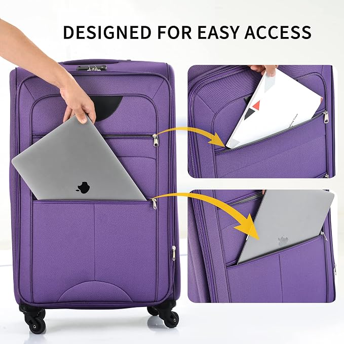 Merax Softside Luggage Set Softshell Lightweight 3 Piece Spinner Suitcase | Travel Suitase with TSA Lock Spinner Wheels Lightweight Upright Luggage,Purple - Image 2