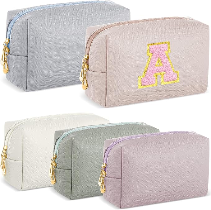 5 Pcs Makeup Bag Bulk PU Leather DIY Cosmetic Plain Preppy Makeup Pouch Portable Waterproof Toiletry Bags for Women Travel Pencil Case Cosmetic Organizer (Morandi Colors) by Cunno