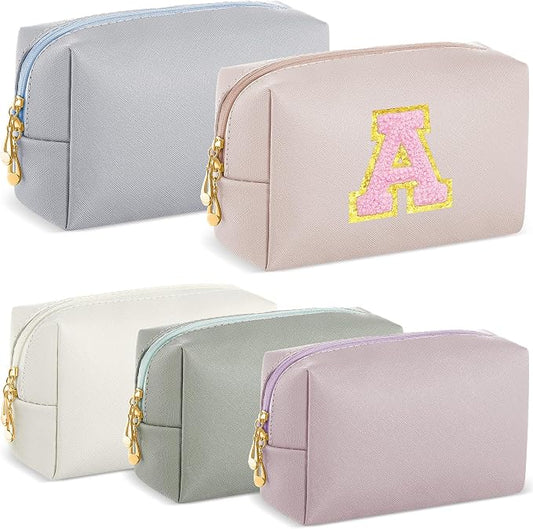 5 Pcs Makeup Bag Bulk PU Leather DIY Cosmetic Plain Preppy Makeup Pouch Portable Waterproof Toiletry Bags for Women Travel Pencil Case Cosmetic Organizer (Morandi Colors) by Cunno