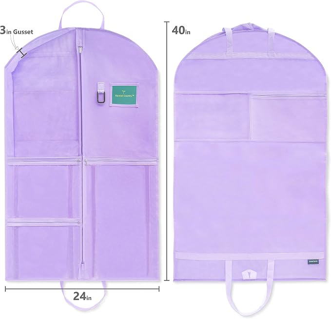 Waterproof Hanging Garment Bag 40 inch Clothes Bag with Gusset, 5 Pockets & Side Zip for Dance Costumes, Sports, Skating, Theatre, Beauty Pageants & More by Kendall Country, Lavender Purple - Image 6