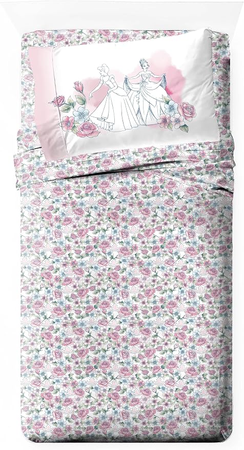 Jay Franco Kids Sheet Set with Fitted, Flat Sheets & Pillow Cover - Ultra-Soft Bedding with Pillowcase for Room Decor, Pink - Disney Princess, 3 Piece Twin by JayFranco