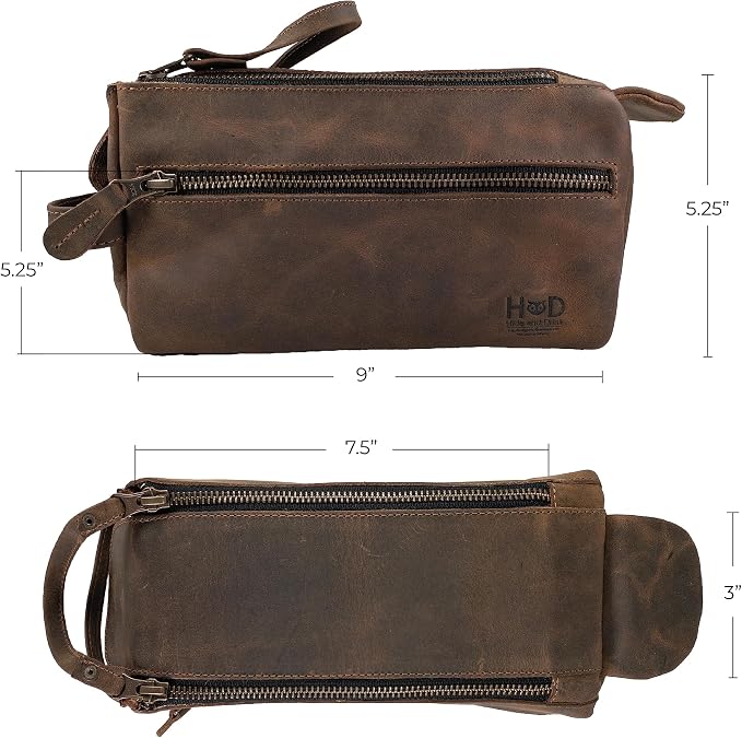 Hide & Drink, Toiletry Bag w/Handles, Hygiene Organizer, Travel Dopp, Razor Case, Bathroom, Shaving, Cosmetic Storage, Travel & Grooming Essentials, Full Grain Leather, Handmade, Bourbon Brown - Image 3