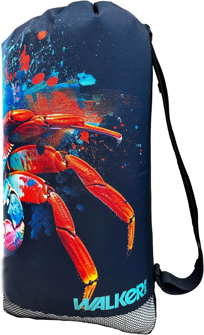 Walker Beach Mesh Net Travel Boat Bag for Snorkeling, Dive, and Swim Gear – USA Made, Crimson Crab Canvas - Image 2