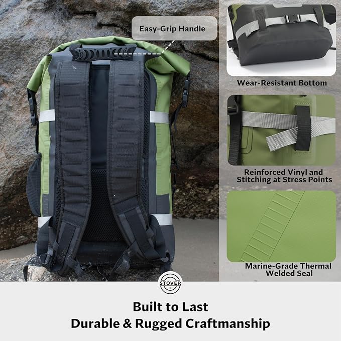 STOVER 30/40/55L Waterproof Dry Backpack & Phone Case - Large Floating Dry Bag for Kayaking, Travel, Hiking, Fishing, Camping, Motorcycles & Beach, Heavy-Duty Roll Top Men/Women (Green) - Image 5