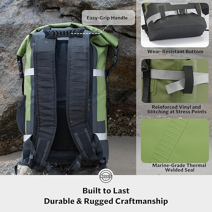 STOVER 30/40/55L Waterproof Dry Backpack & Phone Case- X-Large Floating Dry Bag for Kayaking, Travel, Hiking, Fishing, Camping, Motorcycles & Beach, Heavy-Duty Roll Top Men/Women (Green) - Image 6