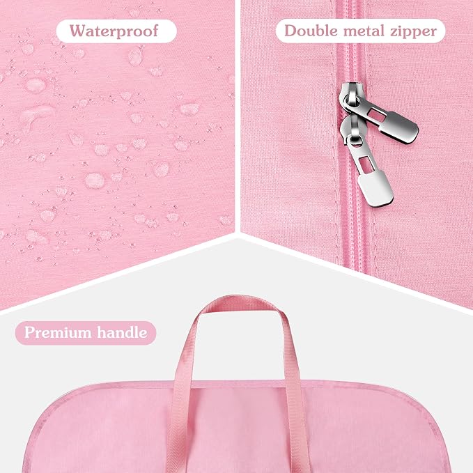 Limoomil 60 Inch Heavy Duty Tear Resistance Wedding Dress Bag for Wedding Travel, Waterproof Dress Cover for Closet Wardrobe. Garment Bag for Gowns, Tuxedos, Dress, Long Coats. Pink, 60 Inch. - Image 3