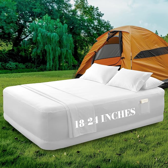 Mocassi 4-Piece Extra Deep Pocket 16-24 Inch Air Mattress Bed Sheet Set- 4PC Sheet Set with Smart Pockets Ideal for Air Beds, RVs, Camping and Guest Rooms Premium Hotel Quality, Full, White - Image 6