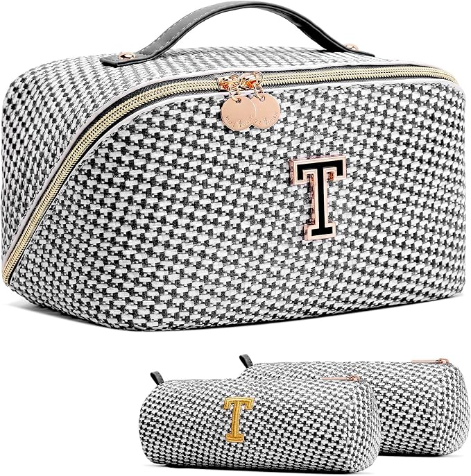 Personalized Gift Travel Makeup Bag: Initial Makeup Organizer Bag for Women | 3-in-1 Custom Make up Bag Set - Vegan Leather Travel Cosmetic Bag - Luxury Gift for Women – Birthday, Anniversary, Graduation by Unknown