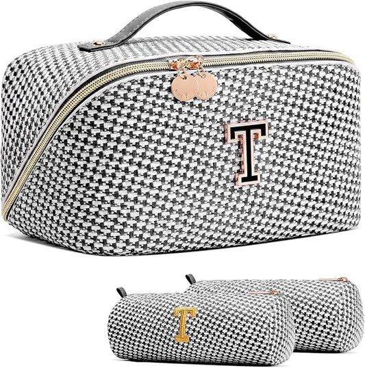 Personalized Gift Travel Makeup Bag: Initial Makeup Organizer Bag for Women | 3-in-1 Custom Make up Bag Set - Vegan Leather Travel Cosmetic Bag - Luxury Gift for Women – Birthday, Anniversary, Graduation by Unknown