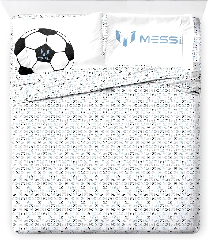 Jay Franco Kids Comforter Set Includes Sheets and Pillow Cover - Soft and Cozy Bed Set for Stylish Room Décor, White - Messi, 7 Piece Full - Image 6