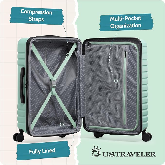 U.S. Traveler Boren Expandable Hardside Rugged Travel Luggage with 8 Spinner Wheels, Mint, Checked-Medium 26-Inch - Image 4