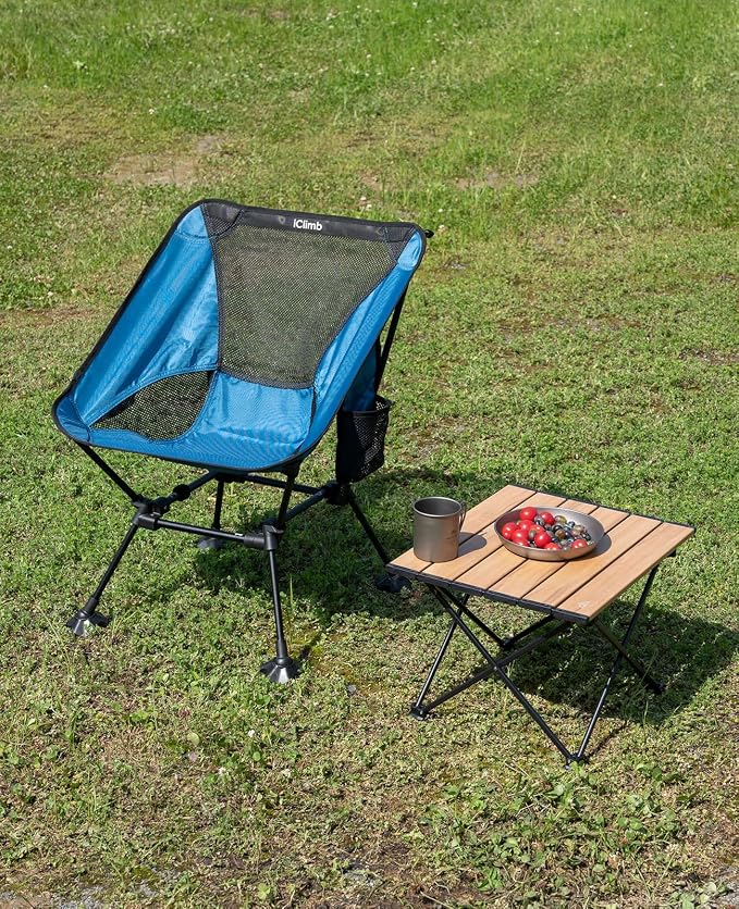 iClimb Ultralight Compact Camping Folding Beach Chair with Anti-Sinking Large Feet and Back Support Webbing (Blue - Square Frame - 2PC) - Image 5